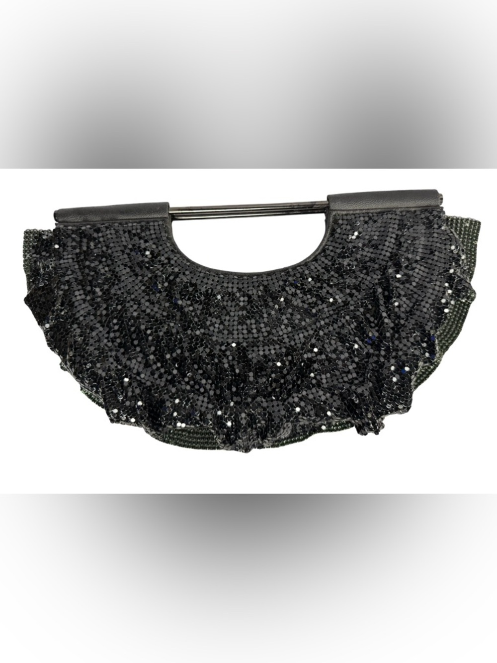 Vintage The Limited Black Beaded & Sequin Evening Bag with Metal Bar Handle